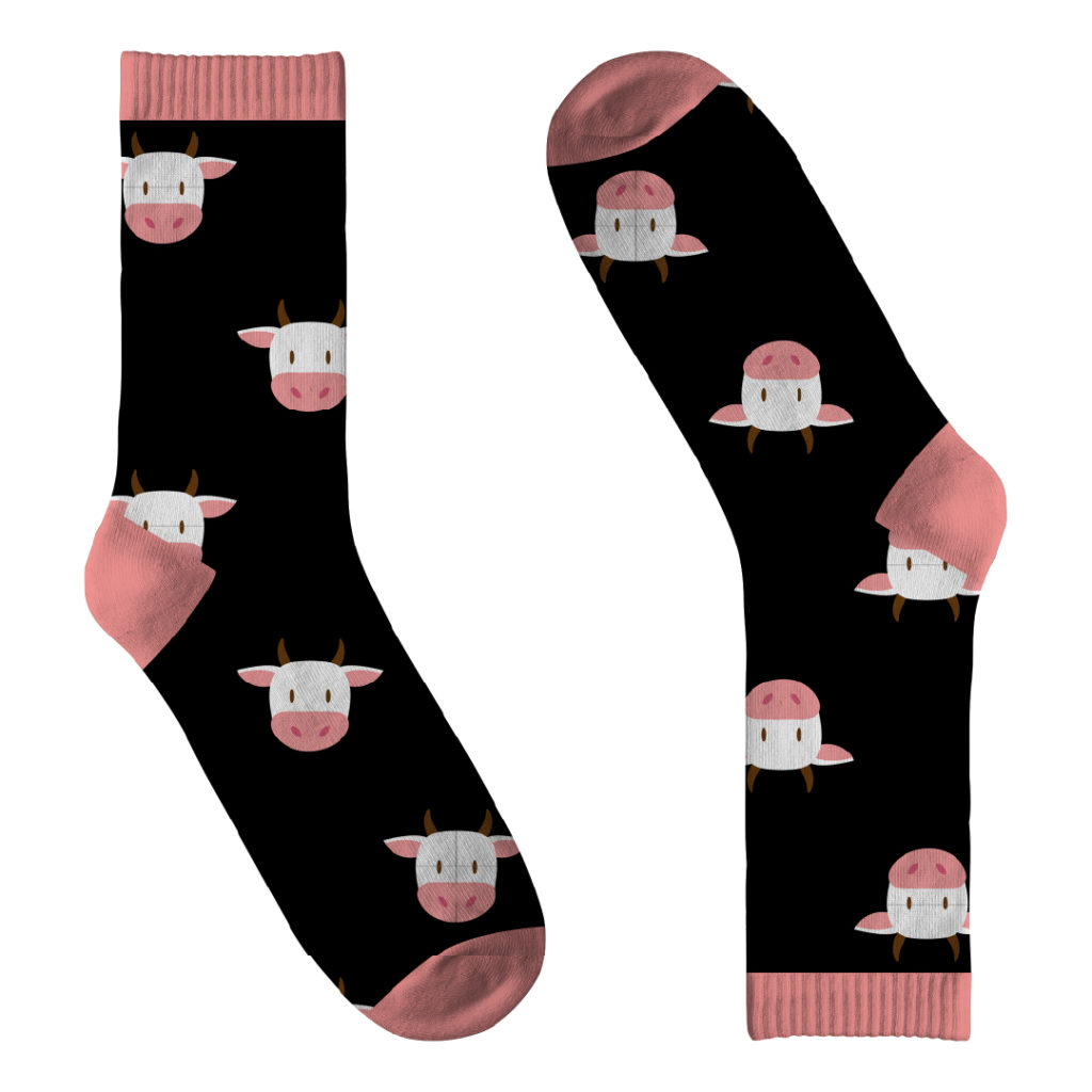 Black and pink cow motif socks