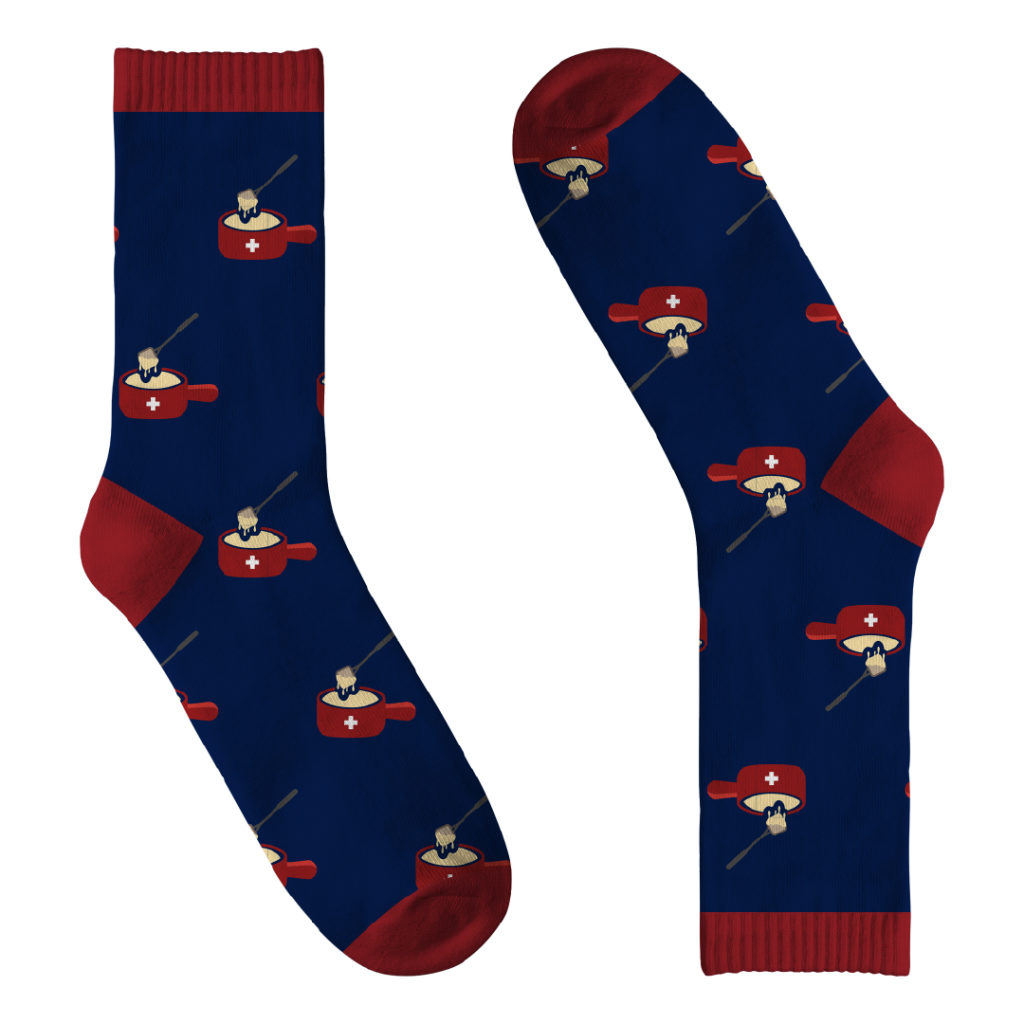 Navy and red fondue motif socks